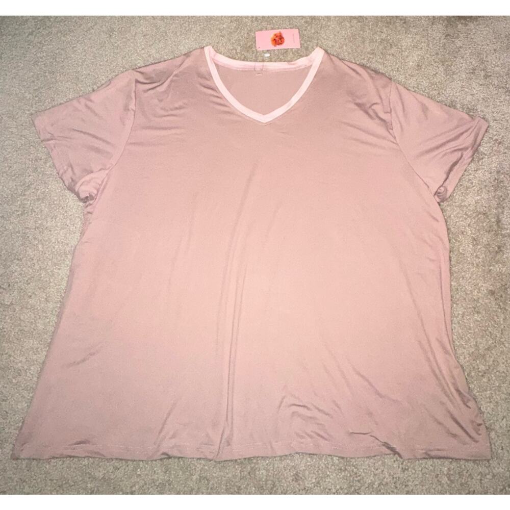 Womens 5XL Blush Pink V Neck Soft Stretch Tee Short Sleeve Top NWT Plus Size